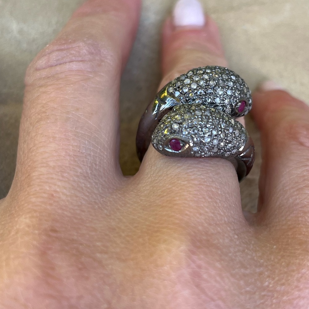 Diamond And Ruby Snake Head Ring - image 1